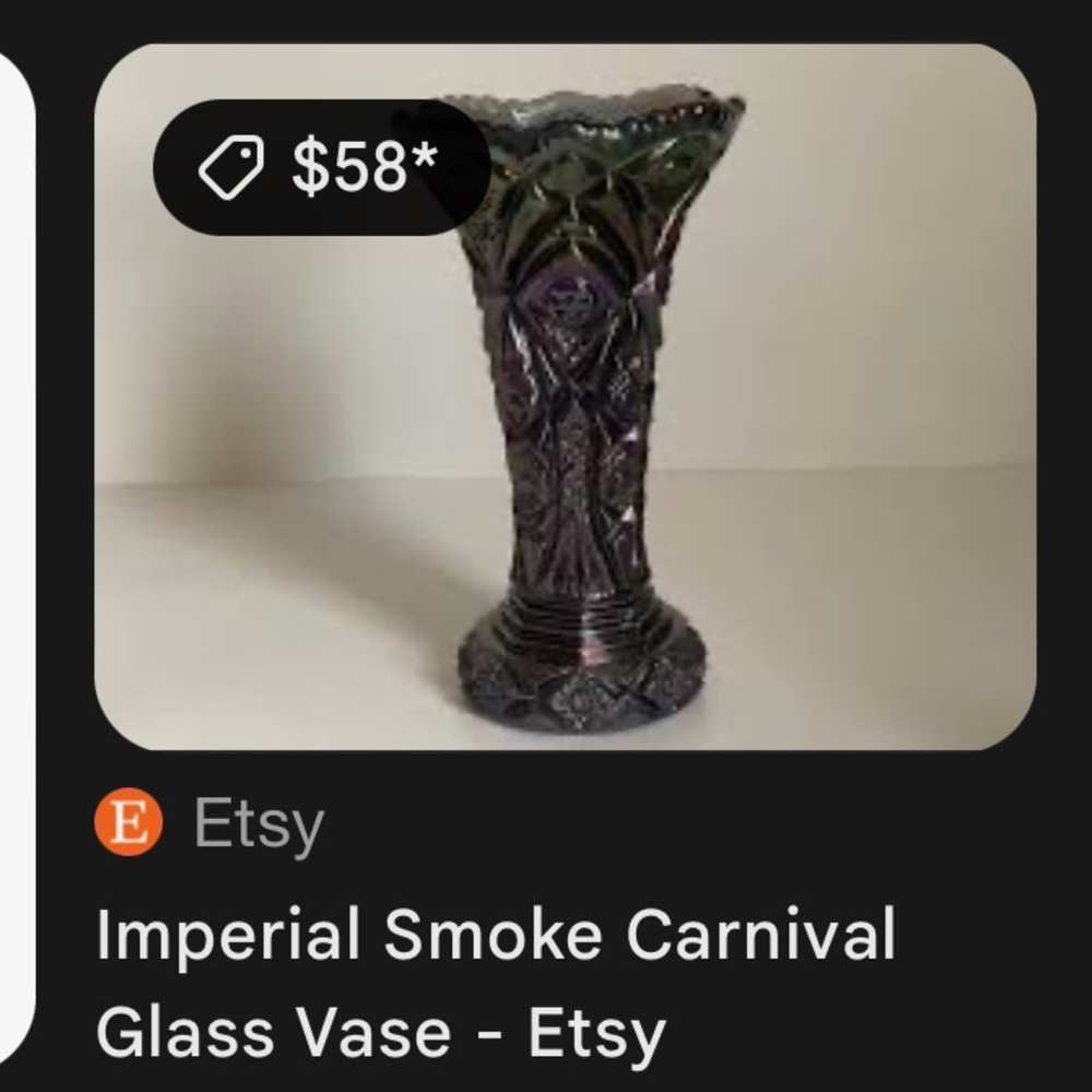 Imperial smoked carnival glass vase